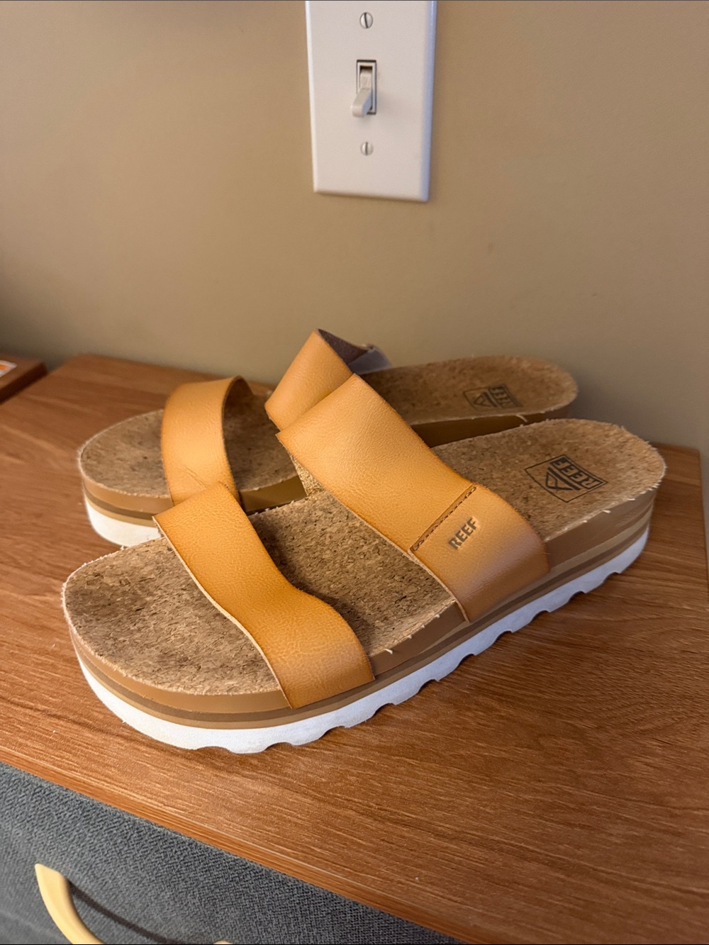 Reef Two‑Strap Platform Slide in Mustard